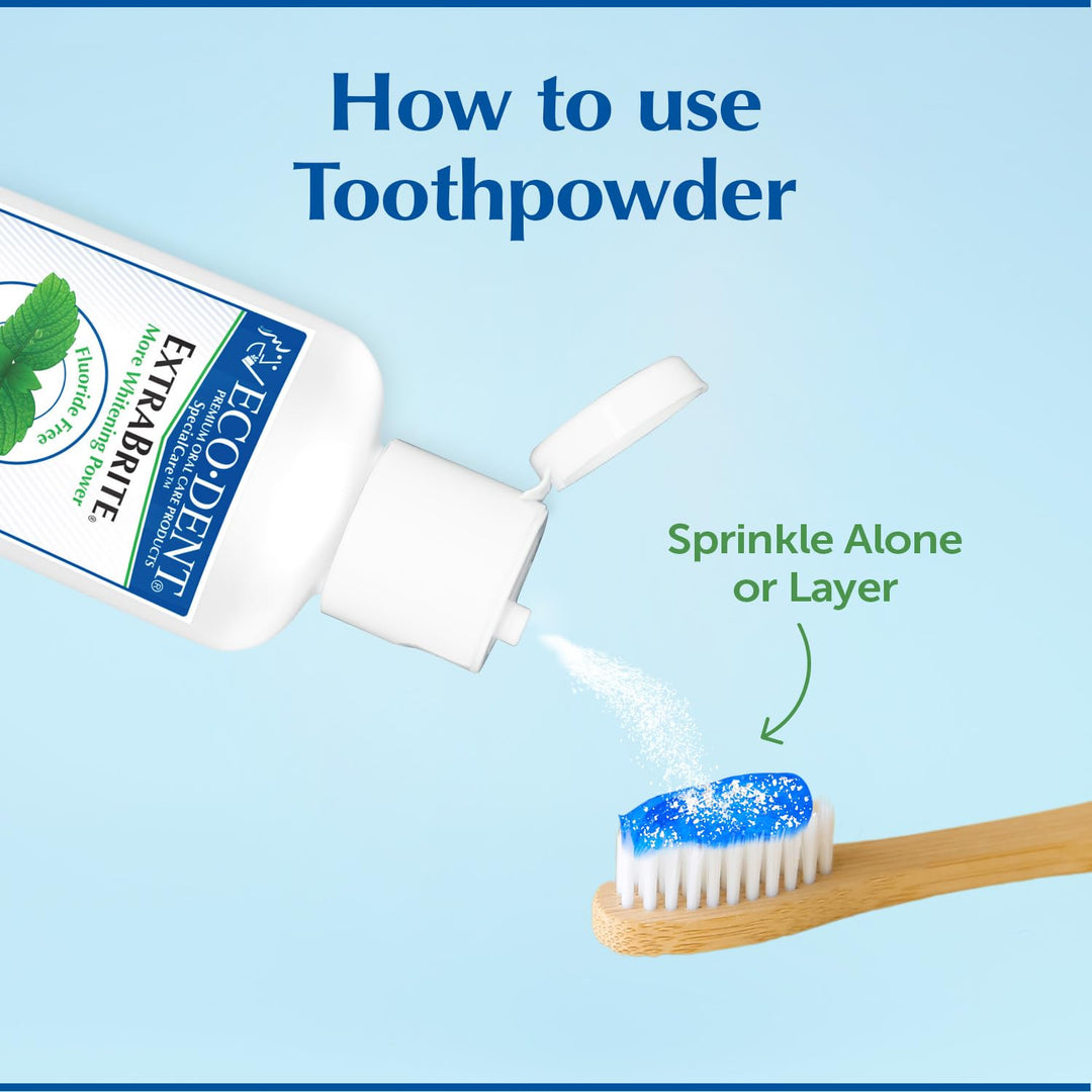 Eco-Dent ExtraBrite Baking Soda Tooth Powder, Mint – SLS &amp; Fluoride-Free Toothpaste Powder with Oxidizing Calcium Peroxide, Whitening Toothpaste Alternative + DailyRinse Single-Use Pack