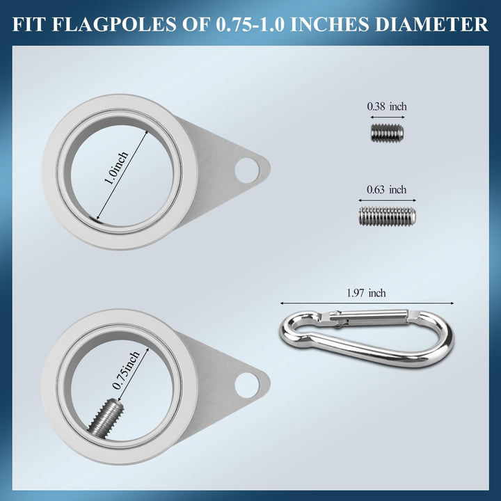 2 Pack Aluminum Alloy Flag Pole Rings, 360 Degree Rotating Flagpole Flag Mounting Rings Spinning Flag Pole Kit with Carabiner for 0.75-1.00 Inch Diameter Flagpole (F 1 inch, Silver)