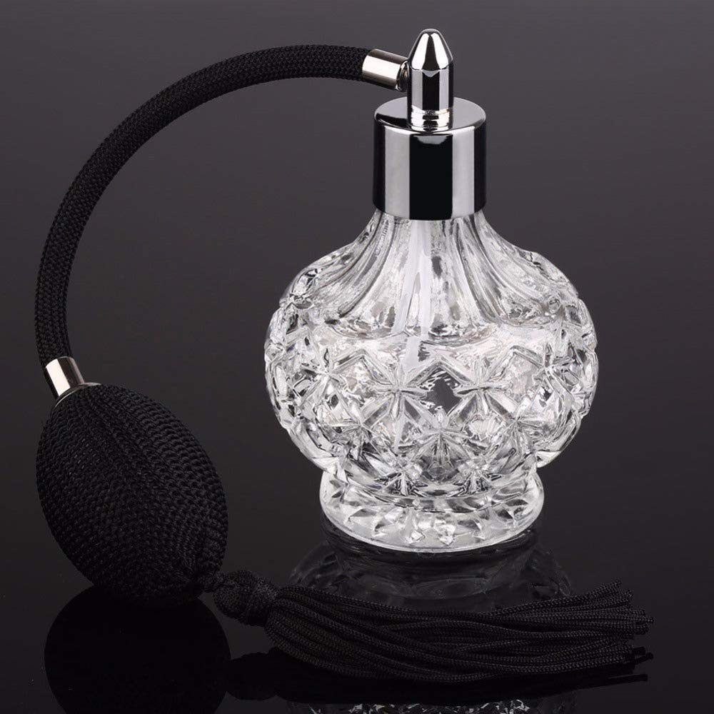 YangLand 1pcs/set 80ml Clear Crystal Vintage Style Perfume Bottle Long Spray Tassels Atomizer Pump Refillable Retro Glass Bottles Makeup Tool (Purple)