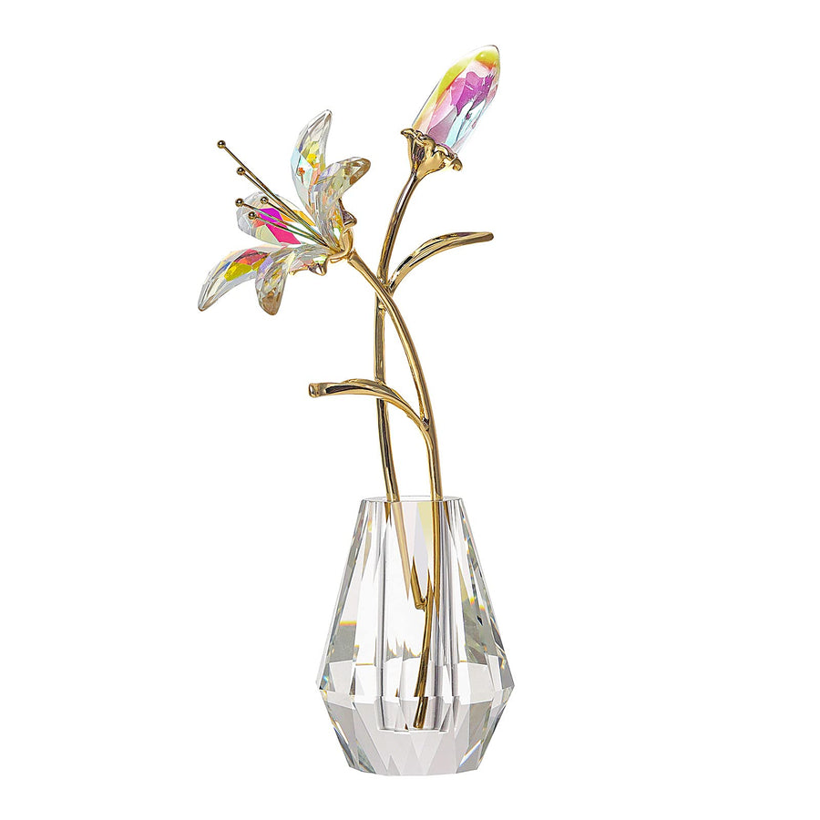 Crystal Artifical Tiger Lily Flowers with Crystal Vase - AB Coated Crystal Collectible Figurines Blooming Lily Flower for Home,Wedding - Gift Idea for Mothers Day, Valentine's Day