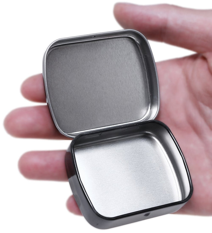 Metal Hinged Lid Tin Containers Portable Small Storage Empty Box for Candies, Pills, Earring and Jewelry Craft, 4Pcs (Black)