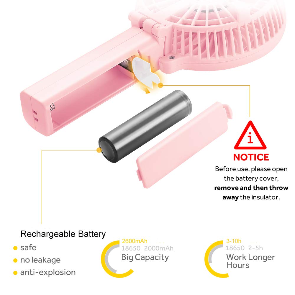 Mini Handheld Fan, USB Desk Fan Small Personal Portable Stroller Table Fan with Rechargeable Battery Operated Cooling Folding Electric Fan 3-10H Working Hours for Travel Office Outdoor