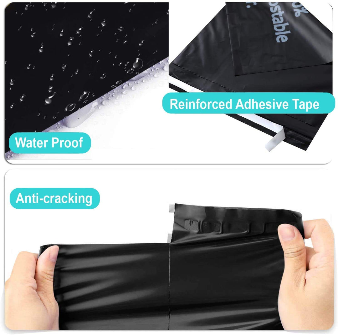 12x15.5 Inches 100% Biodegradable D2W Poly Mailers, 50pcs Black Compostable Envelopes Shipping Bags, Eco Friendly Waterproof Stretchable Self Sealing Mailing Bags