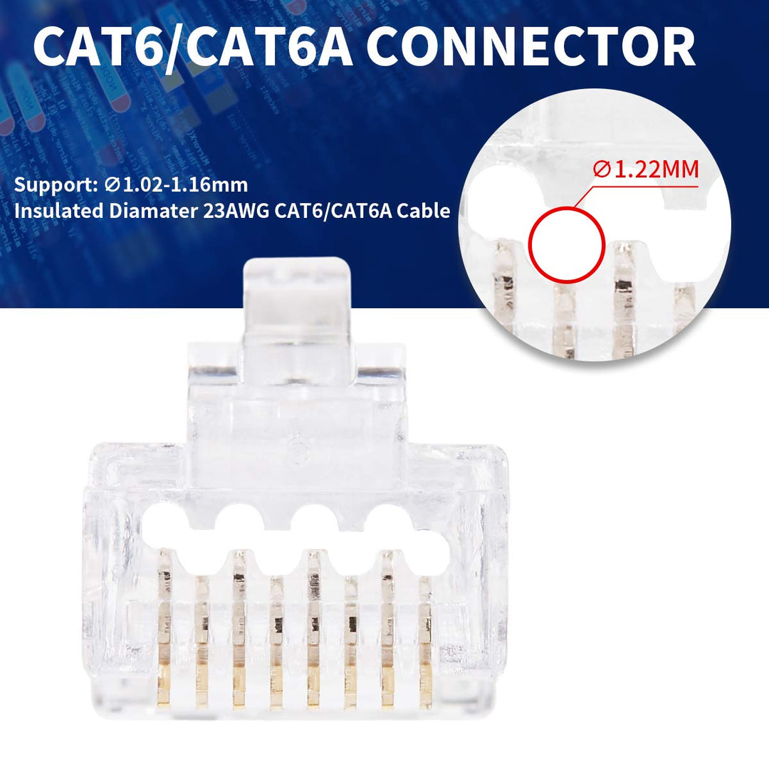 RJ45 Connectors CAT6 Pass Through Connectors Ends Gold Plated Ethernet Network Cable Plug for Large 23AWG Cat6 Cable - 50pcs