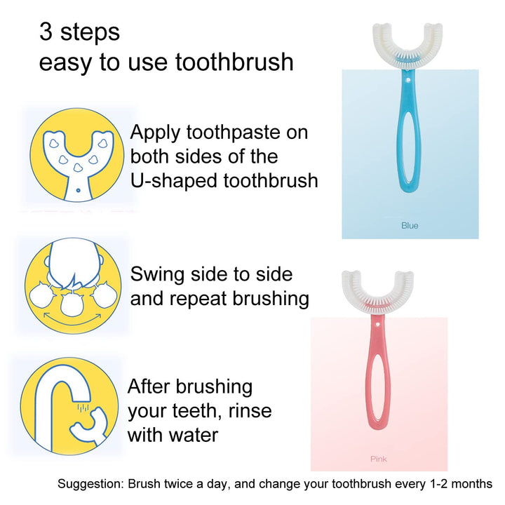 2 Packs U-Shaped Kids Toothbrush, Soft Manual Training 
