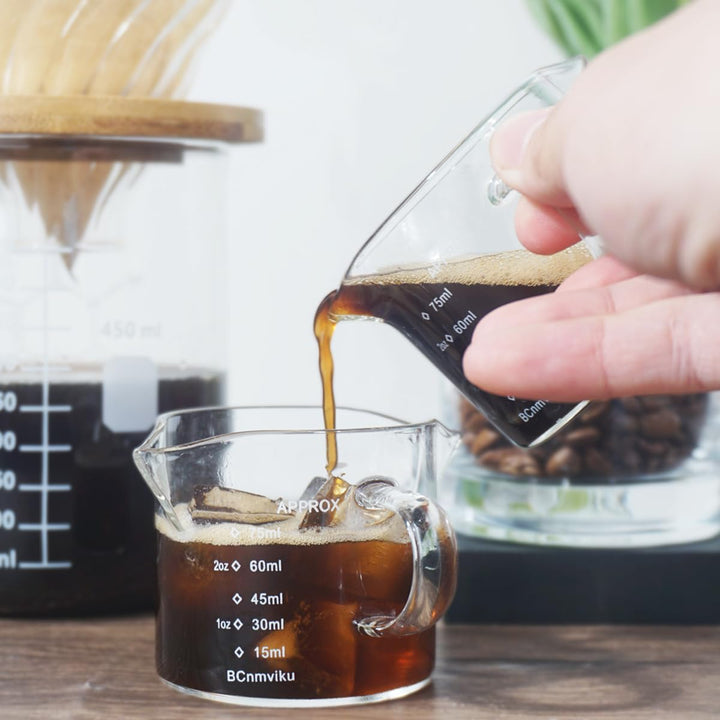 2 Pack 75ML/2.5OZ Double Spouts Measuring Triple Pitcher Milk Cup with Handle Espresso Shot Glasses Parts Glass