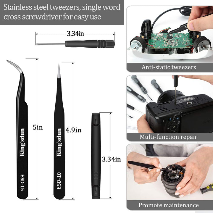 12 in 1 Torx Screwdriver Sets, Magnetic Precision Screwdrivers with T3 T4 T5 Torx 6 T7 T8 T10 Repair Kit, ESD Tweezers & Philip Slotted Star Screwdrivers for Camera/Mac/Computer/Xbox/PS4