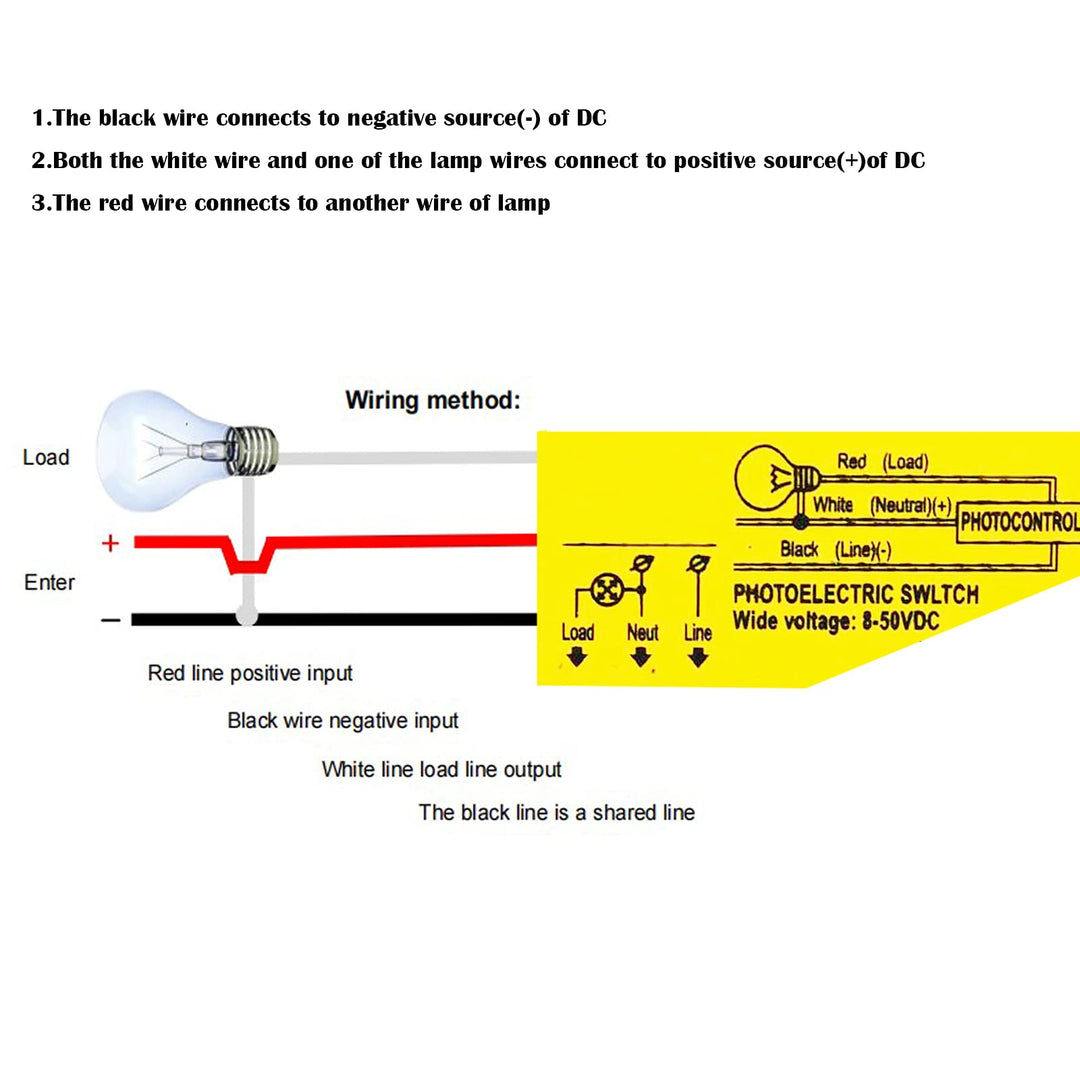 Photocell Light Control Switch DC 12V 24V 36V 48V, 3.5A Dusk to Dawn Photocell Light Switch Auto ON Off Light Sensor Control Switch 8-50V, Outdoor Sensor Photoelectric Lighting Switch