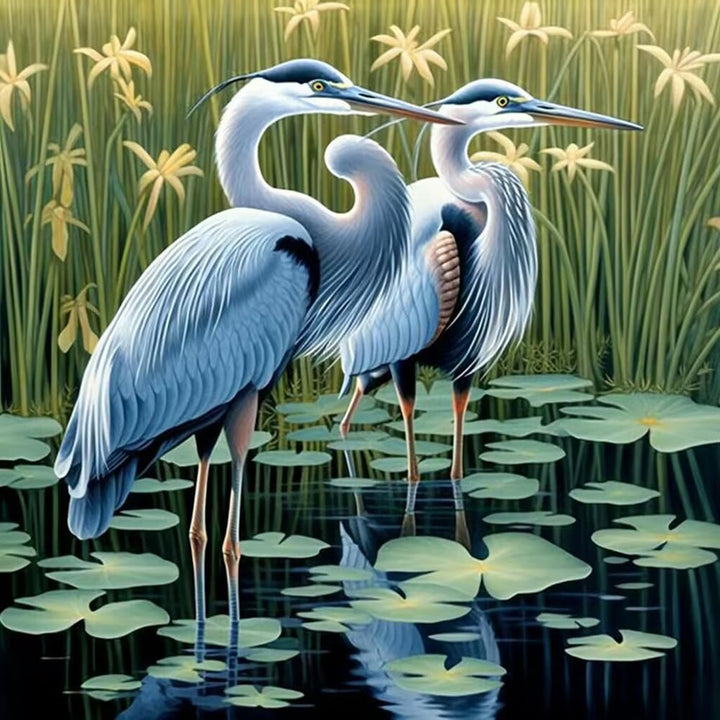 Round Full Drill Diamond Painting Set, 5D DIY Egret Diamond Art Painting by Numbers Bird Diamond Painting Crafts Kit for Adult Animal Lovers Paint with Diamonds for Room Decor (12X12 inches)