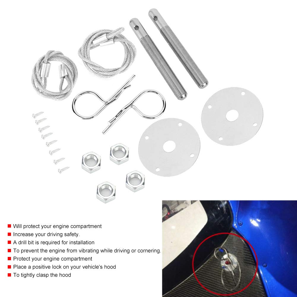 Hood Pin Plate Lock, Stainless Steel Engine Hood Pin Plate Bonnet Lock Clip Kit Car Modified Accessory