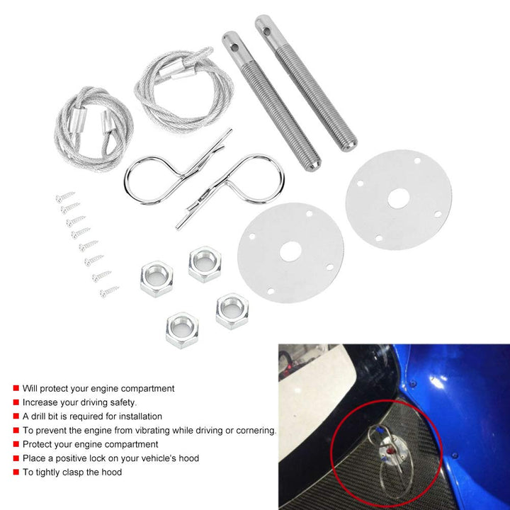 Hood Pin Plate Lock, Stainless Steel Engine Hood Pin Plate Bonnet Lock Clip Kit Car Modified Accessory