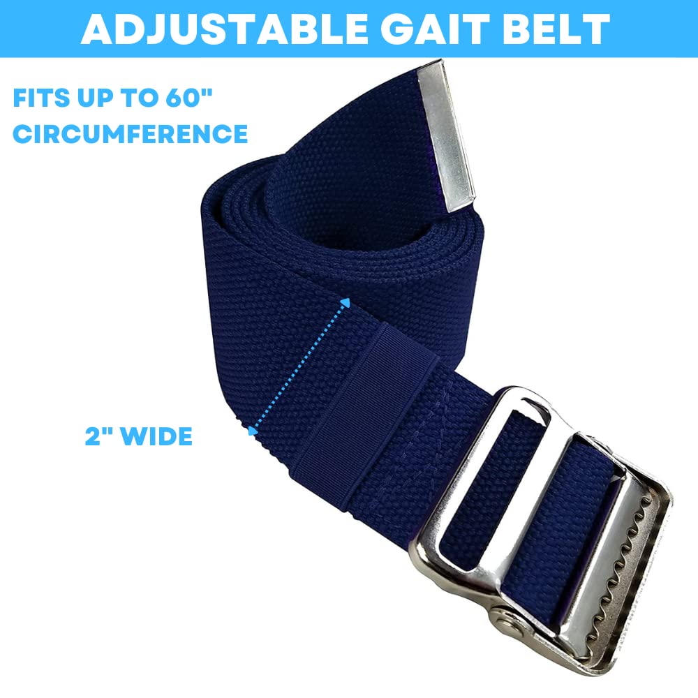 LiftAid Transfer and Gait Belt 60 Inch with Metal Buckle and Loop - Walking, Standing and Transfer Assist Aid for Seniors, Elderly Patients, Caregiver, Nurse, Therapist (Navy Blue)