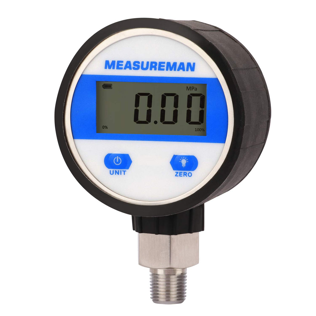 2-1/2 dial, Digital Industrial Vacuum Gauge with 1/4 NPT Lower Mount, Stainless Steel case and Connection, 15psi, 1%,Battery Powered, with LED Light