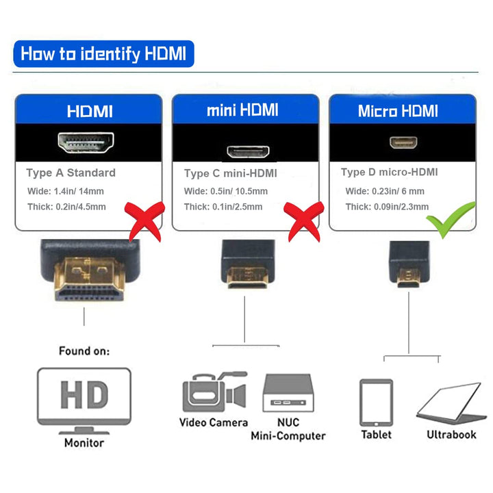 Micro HDMI to Micro HDMI Cable;Seadream 2Pack Gold Plat