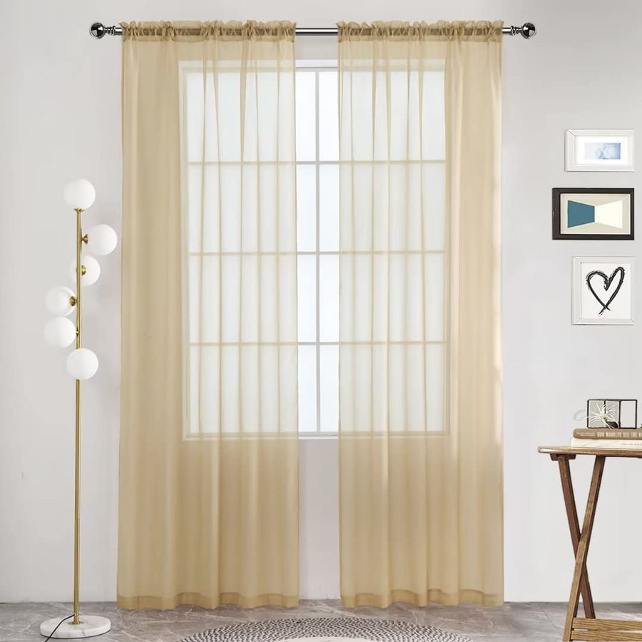 Sheer Voile Window Treatment Rod Pocket Curtain Panels for Kitchen Bedroom Living Room Drapes Sunlight Filtering Privacy Semi Home Decor Assorted Colors Sizes (Beige, 52 W x 96 L)
