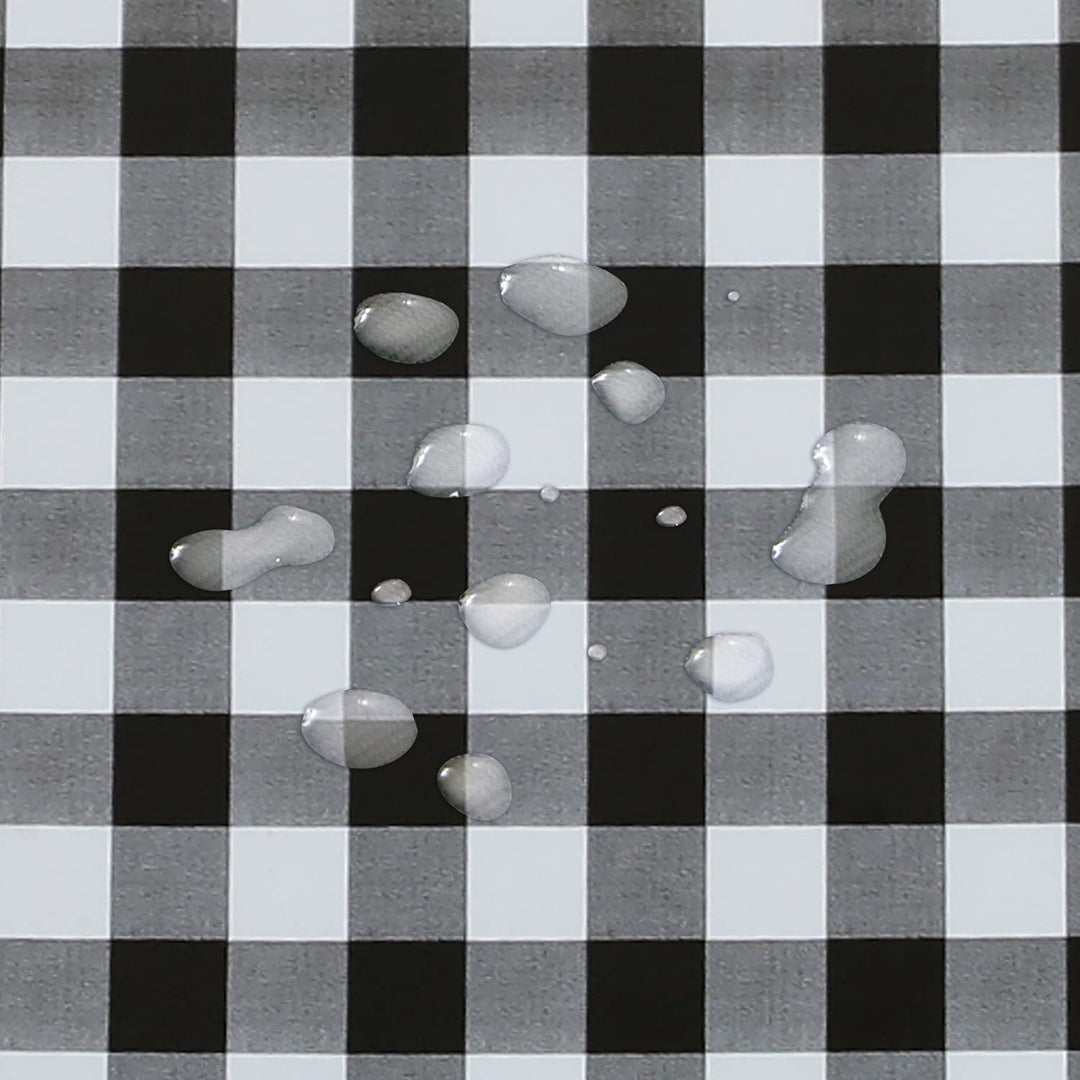 Round Fitted Vinyl Tablecloth with Elastic Edge 100% Waterproof Oil Proof PVC Table Cloth Wipe Clean Table Cover for Indoor and Outdoor, Black Check, 45- 56