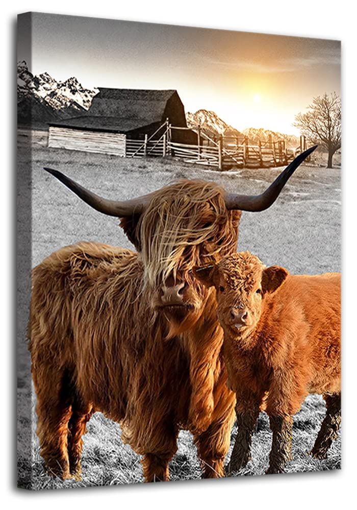 Highland Cow Bathroom Decor Cow in Bathtub Wall Art Funny Animal Canvas Print Longhorn Wall Decor Farmhouse Artwork Stretched and Framed Ready to Hang 12x16inch