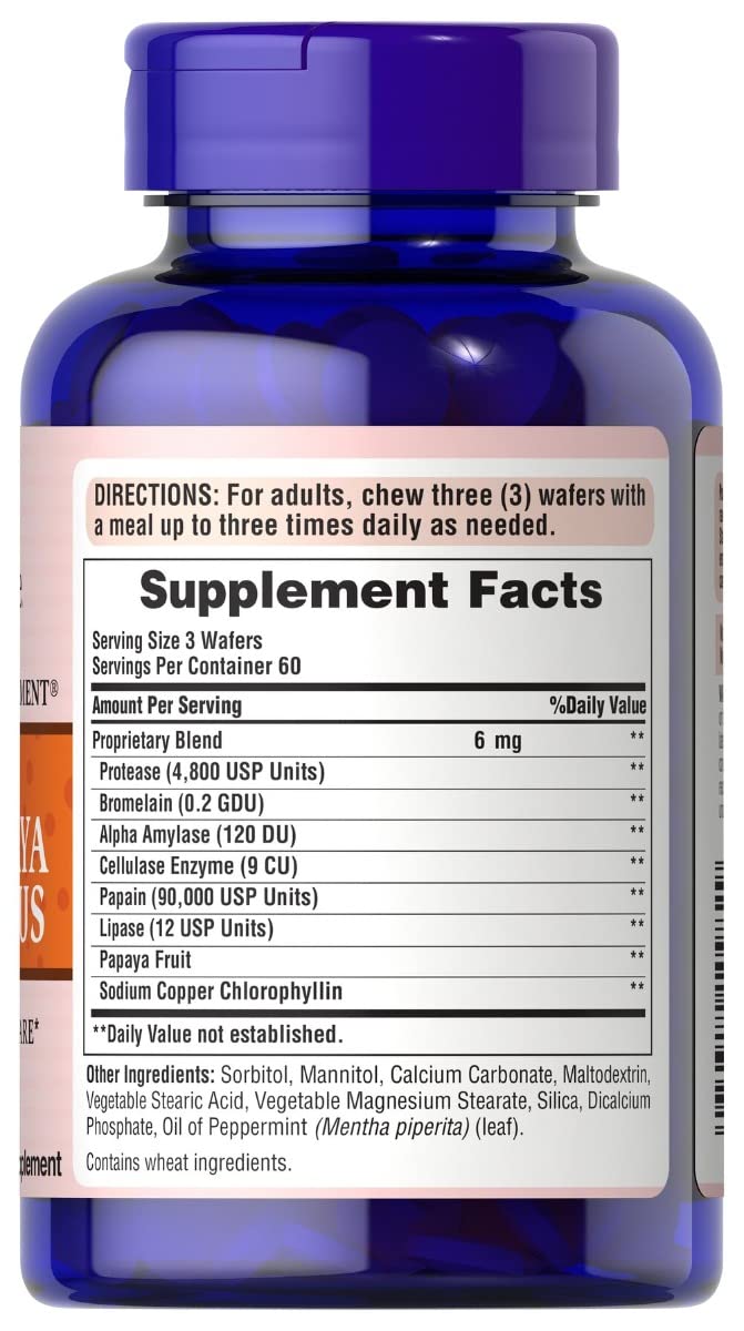 Puritan&#39;s Pride Chewable Super Papaya Enzyme Plus, 180 Count