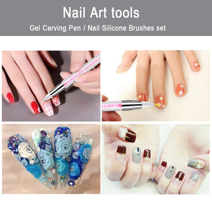 10pcs Nail Art Gel Carving Pen Acrylic Dotting Tool Nail Silicone Brushes set Pottery Clay Sculpting Tools