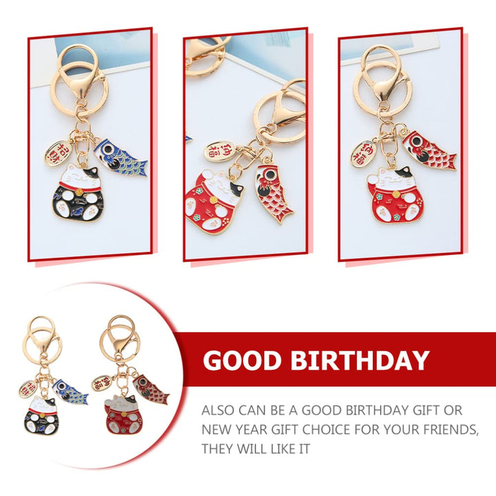Maneki Neko Lucky Cat Keychain: Japanese Beckoning Cat Keyring Fengshui Fortune Key Chains for Wealth Fortune