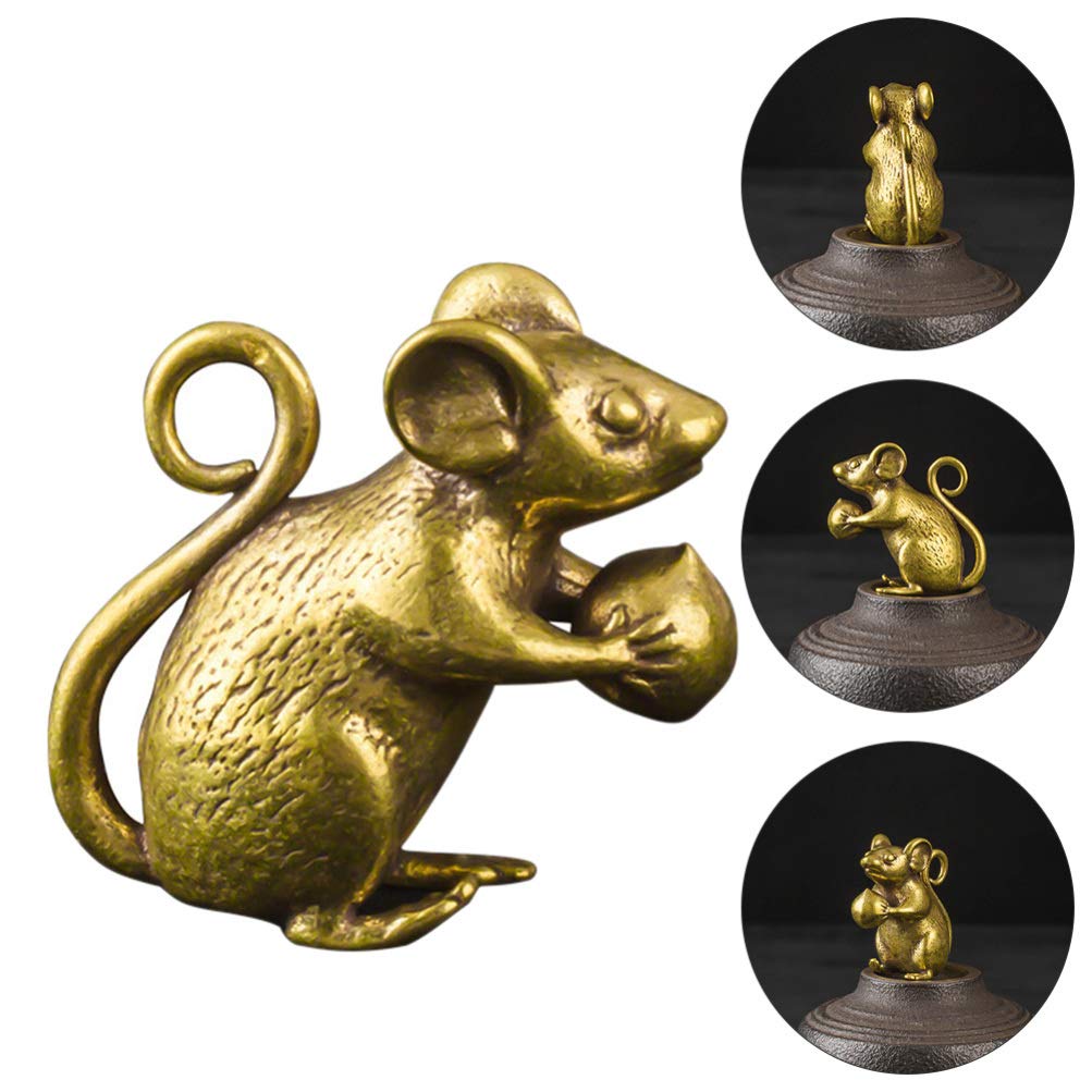 Brass Figurine Copper Lucky Rat Statue Animal Sculpture Collectibles Zodiac Pendant Rich Wealth Amulet Home Decoration