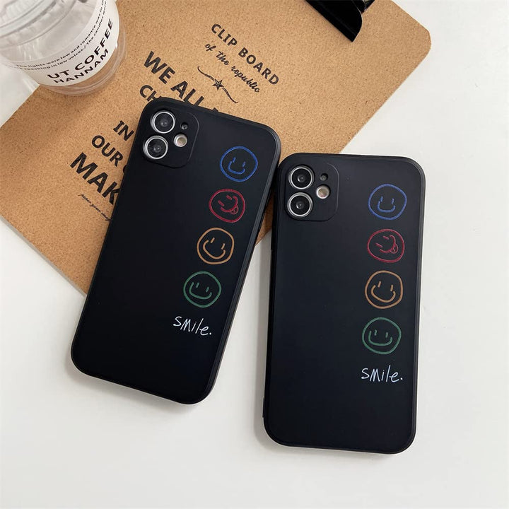 Compatible with Apple iPhone 12 Phone Case Cute Smile face Pattern Side Frame Design Fashion Soft Silicone Full Body Protection Cover for iPhone 12 6,1 inch - Black