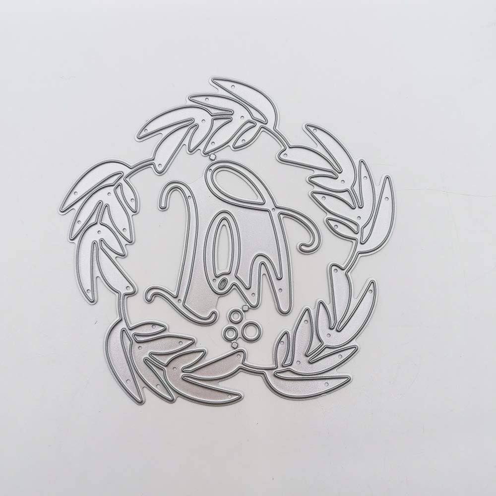 3.3 Inch Flower Wreath with Joy Words Letters Embossing Metal Cutting Dies Christmas Thanksgiving Craft Die Cuts