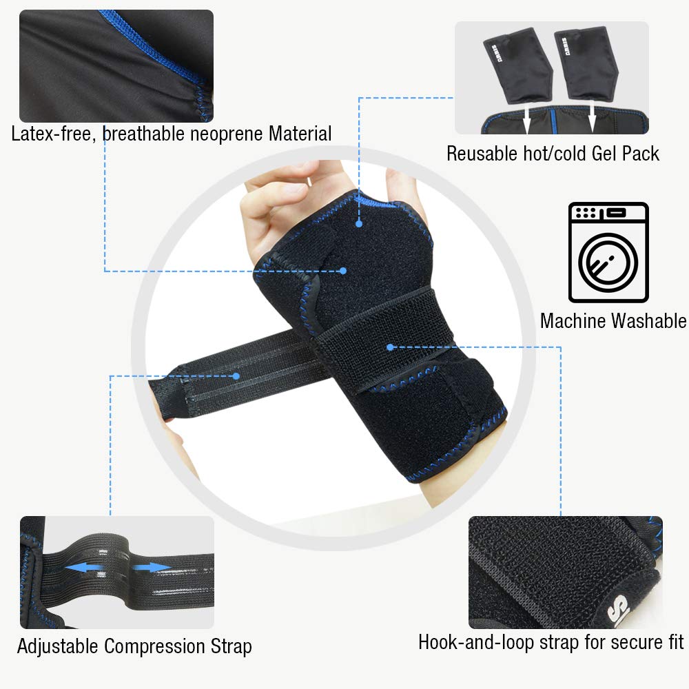 Wrist Ice Pack Wrap for Carpal Tunnel Relief - Hand Support Brace with 2 Reusable Gel Packs Hot Cold Compress for Rheumatoid Arthritis, Tendonitis, Sports Injuries, Swelling, Bruises & Sprains