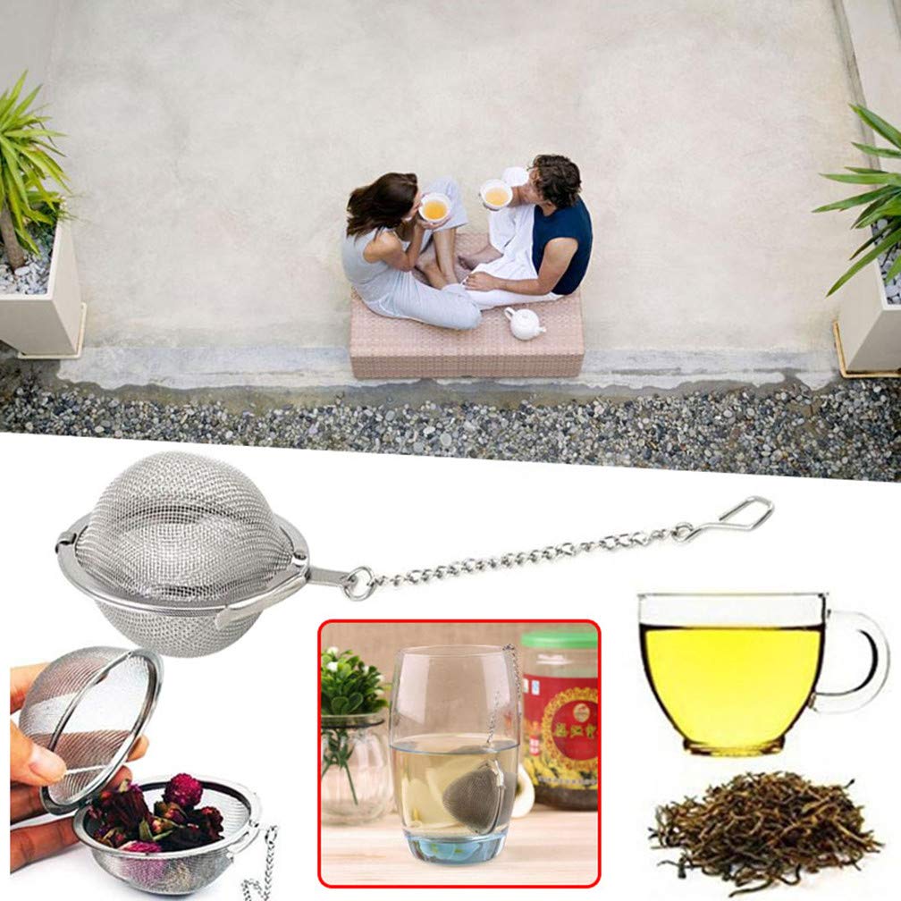 2pcs Stainless Steel Tea Strainer Mesh Tea ball Filter Net Round With Chain