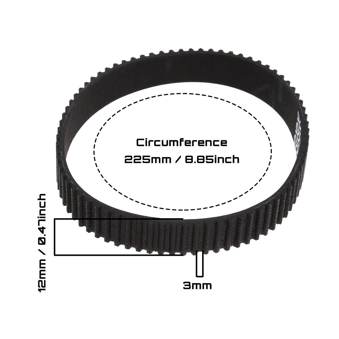 Planer Toothed Drive Belts HTD 3M-225 12mm Synchronous Belt Black Rubber Closed Loop Timing Pulley Belt 2604736001 2Pcs