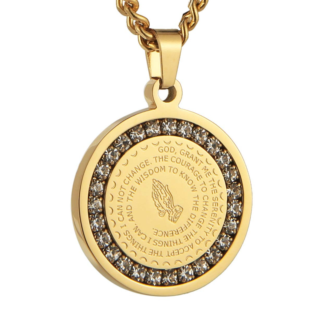 HZMAN Serenity Prayer Cross Stainless Steel Pendant Nec