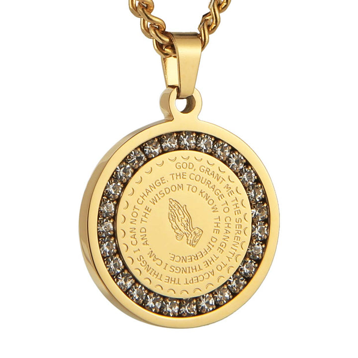 HZMAN Serenity Prayer Cross Stainless Steel Pendant Nec