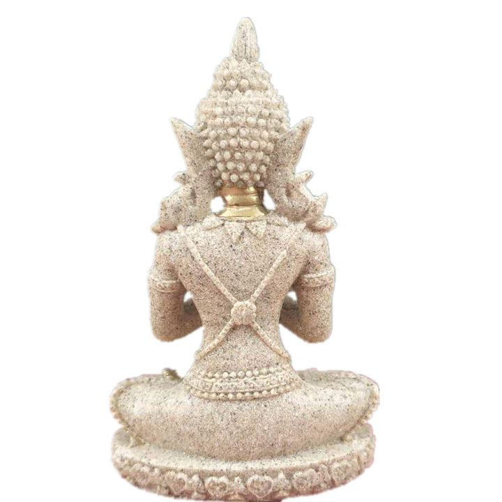 Buddha Statue for Home Office Tabletop, Thai Shakyamuni Sitting Statue with Bronze Finish, 4.3” Minimalist Sandstone Buddha for Zen Decor, Meditation Decor