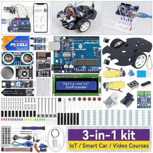 Ultimate Starter Kit Compatible with Arduino UNO IDE Scratch, 3 in 1 IoT/Smart Car/Basic Kit with Online Tutorials, Video Courses, 192 Items, 87 Projects, Suitable for Age 8+ Beginners