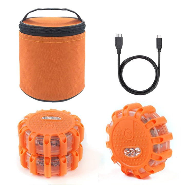USB Rechargeable LED Road Flares Emergency Lights-Roadside Warning Car Safety Beacon Flashing Disc Flare Kit with Magnetic Base for Vehicles &amp; Boat | 3 Beacon Disc Pack
