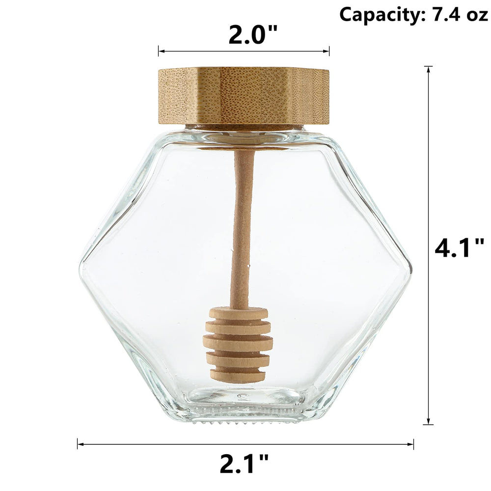 4 Pack 7 Oz Honey Pot, Glass Honey Pot with Wooden Dipper, Honey Container Storage, Clear Honeypot for Home, Kitchen