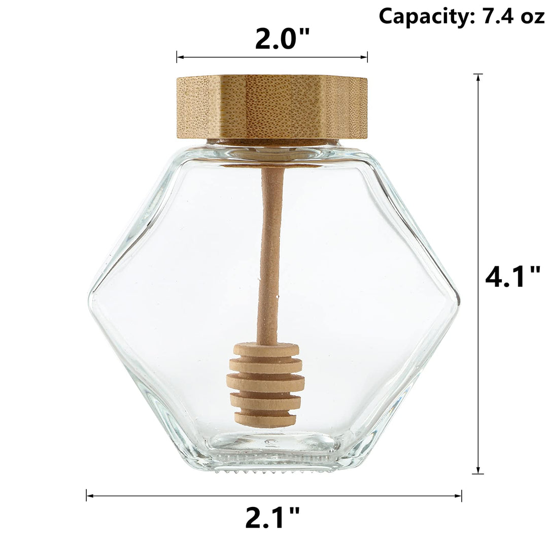 4 Pack 7 Oz Honey Pot, Glass Honey Pot with Wooden Dipper, Honey Container Storage, Clear Honeypot for Home, Kitchen