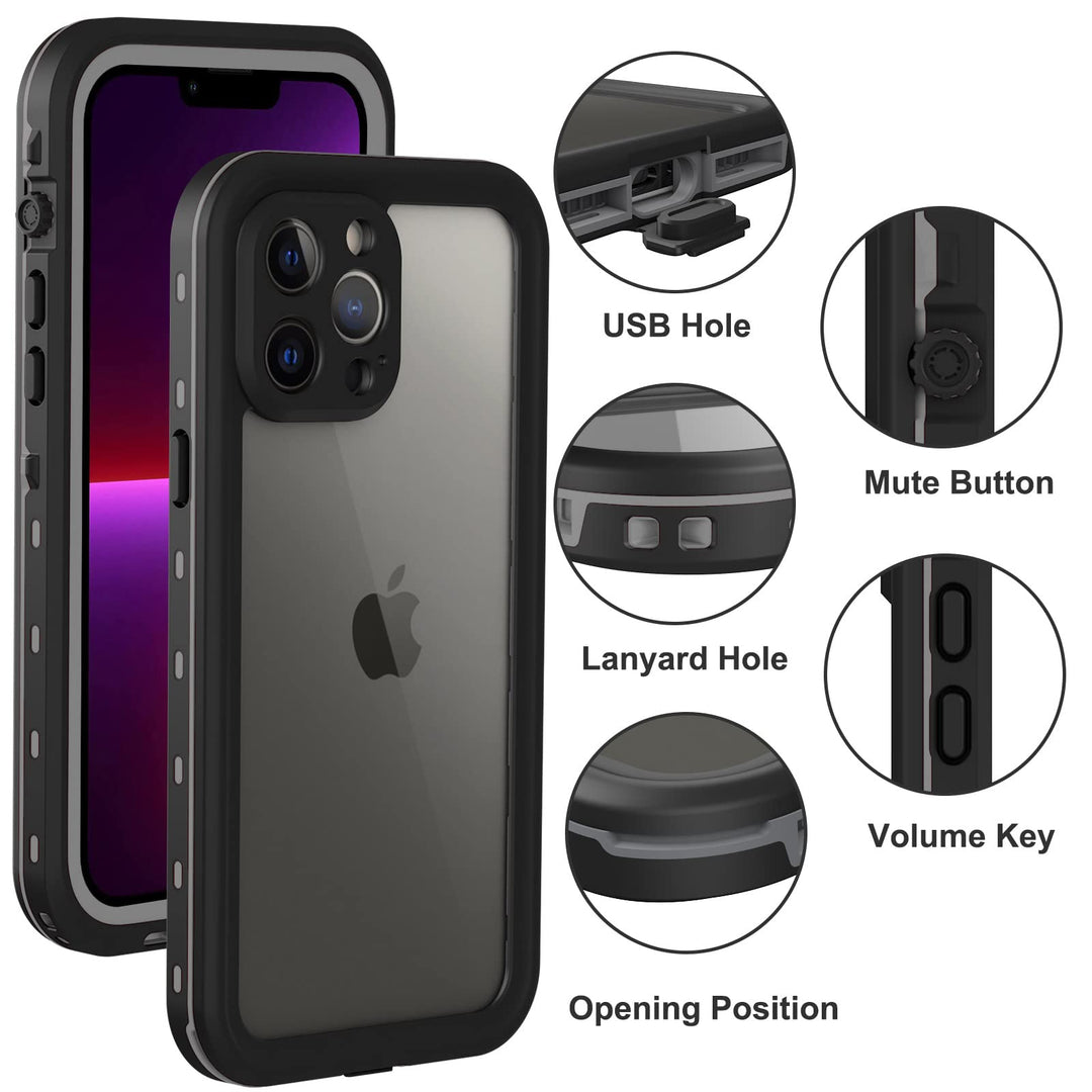 iPhone 13 Pro Max Waterproof Case, Built-in Screen Protector, Dust-Proof, Shockproof, Full Body Protection, 6.7 2021- Black