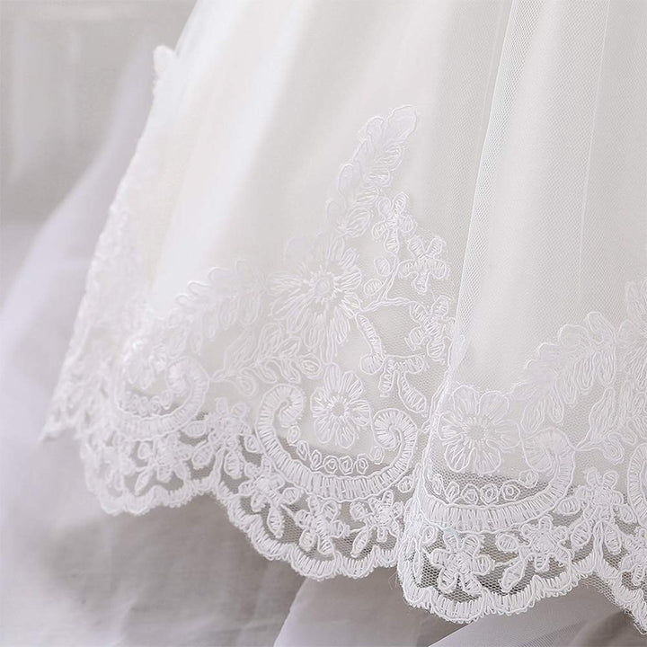 Baby Little Girls Formal Dress Lace Bowknot Baptism Embroidery Tulle Christmas Princess Pageant 1st Birthday Party Wedding Flower Girl Tutu Gown with Headwear White 6-9 Months