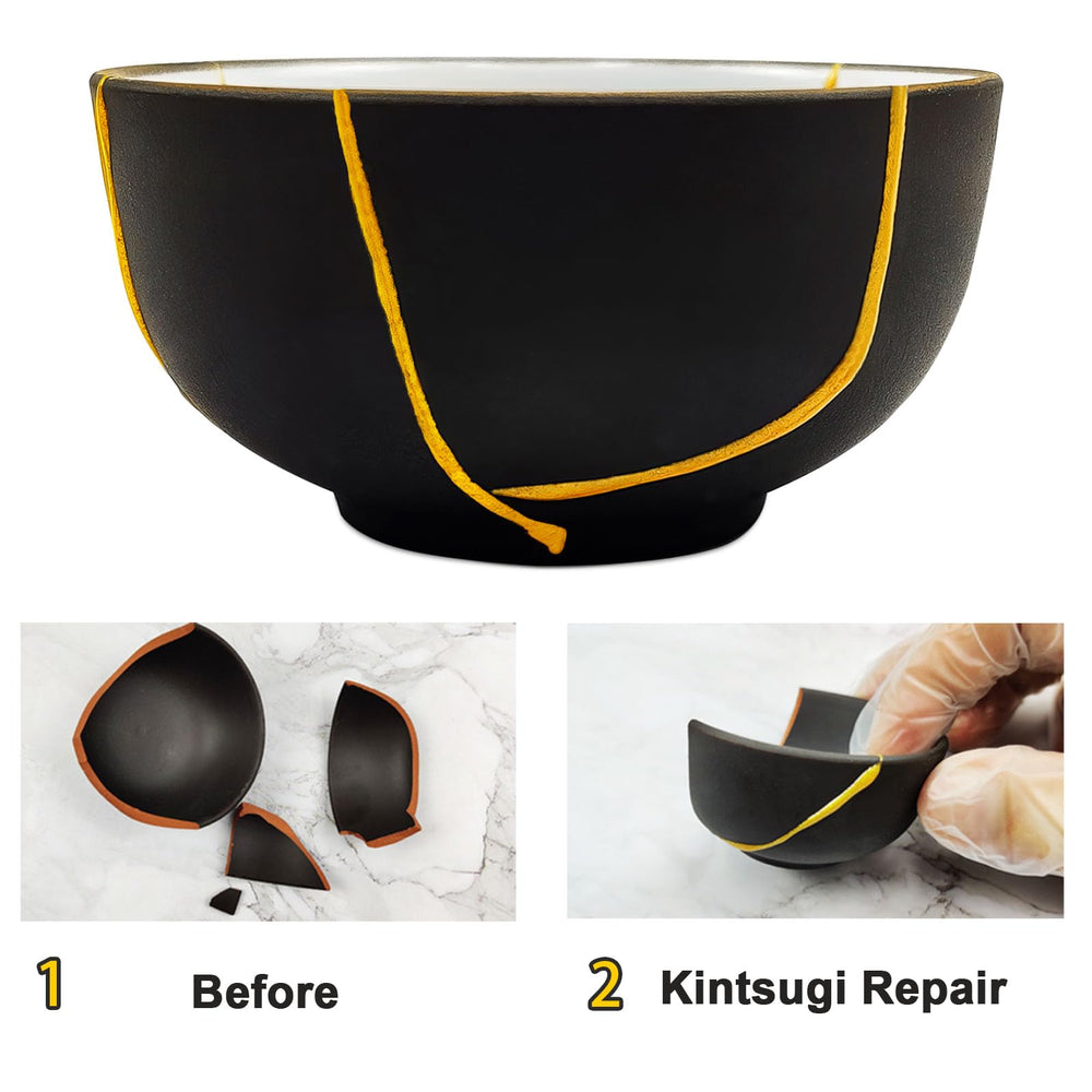 Kintsugi Repair Kit, Repair Your Meaningful Pottery with Kintsugi Gold Glue - Kintsugi Kit Comes with Two Practice Ceramic Cups for Starter Practice