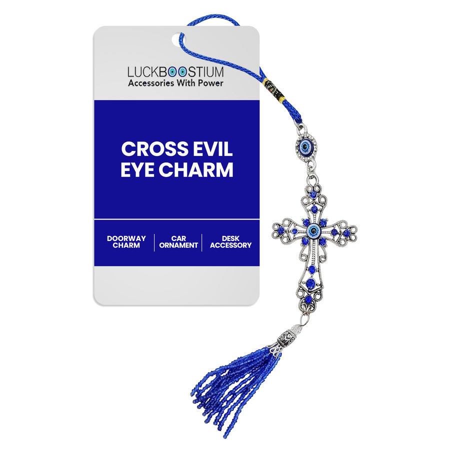 Luckboostium Cross Evil Eye Car Charm - Rear View Mirror Accessories - Evil Eye Crystal Cute Keychain - Evil Eye for Door or Home Office - for Good Luck and Protection