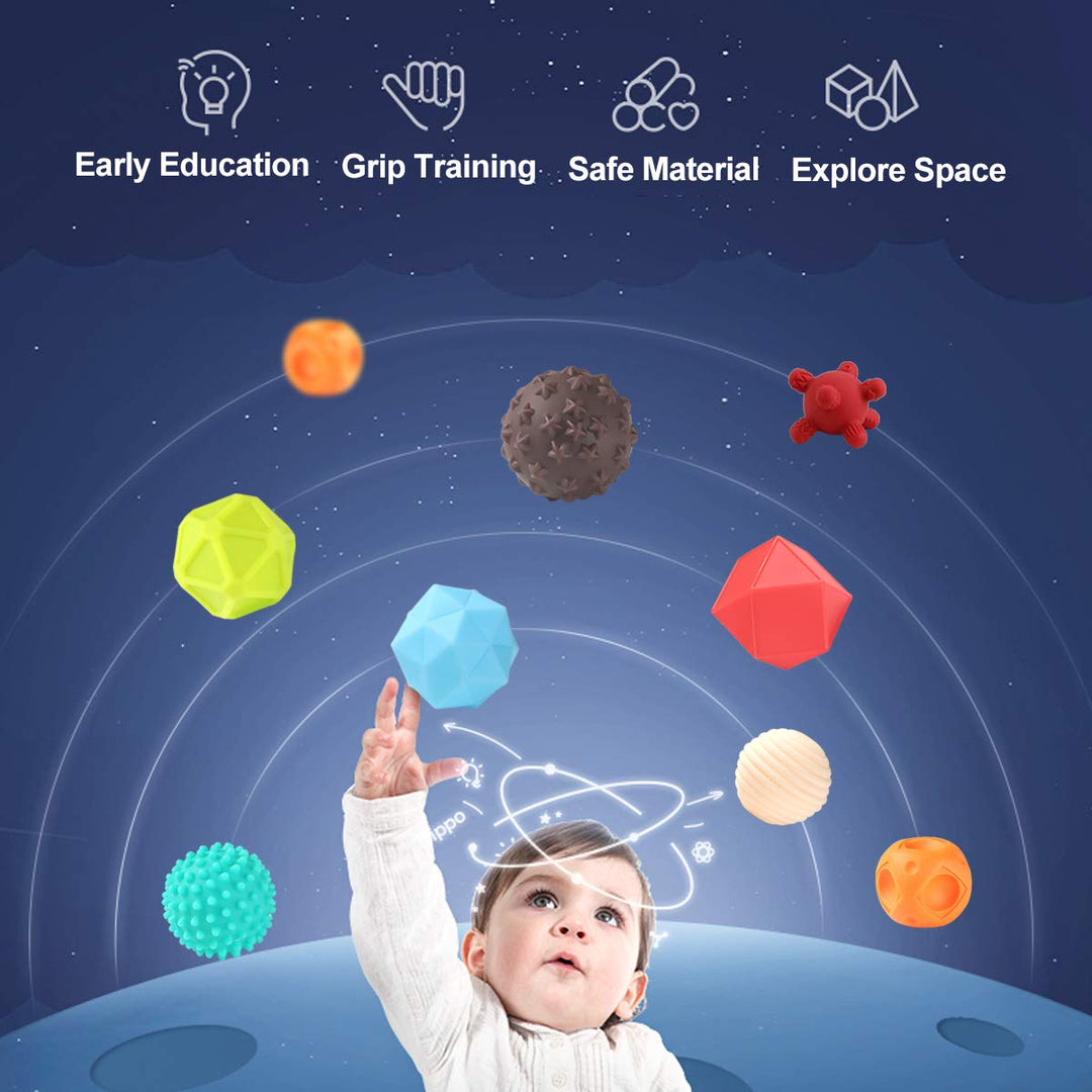 Baby Textured Sensory Ball Set Soft Squeeze Massage Balls with Bright Color and Multi Shape,Learning Early Educational Toys for 6+ Months Toddlers Boys and Girls(8PCS)