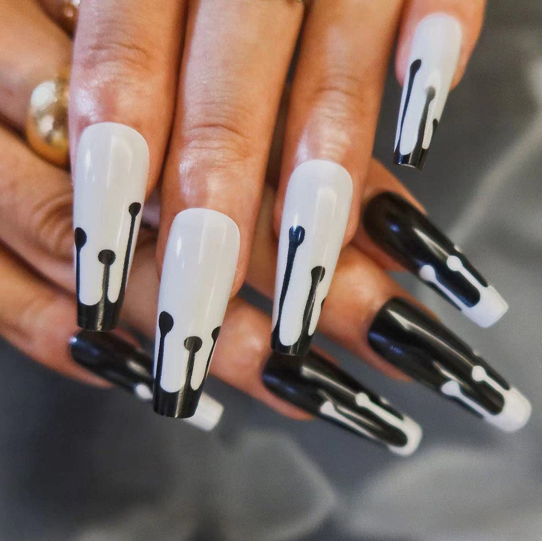 Halloween Press on Nails Long Ballerina Artificial Nails Punk Full Cover Nail Tips Glossy Fake Fingernails for Women and Girls
