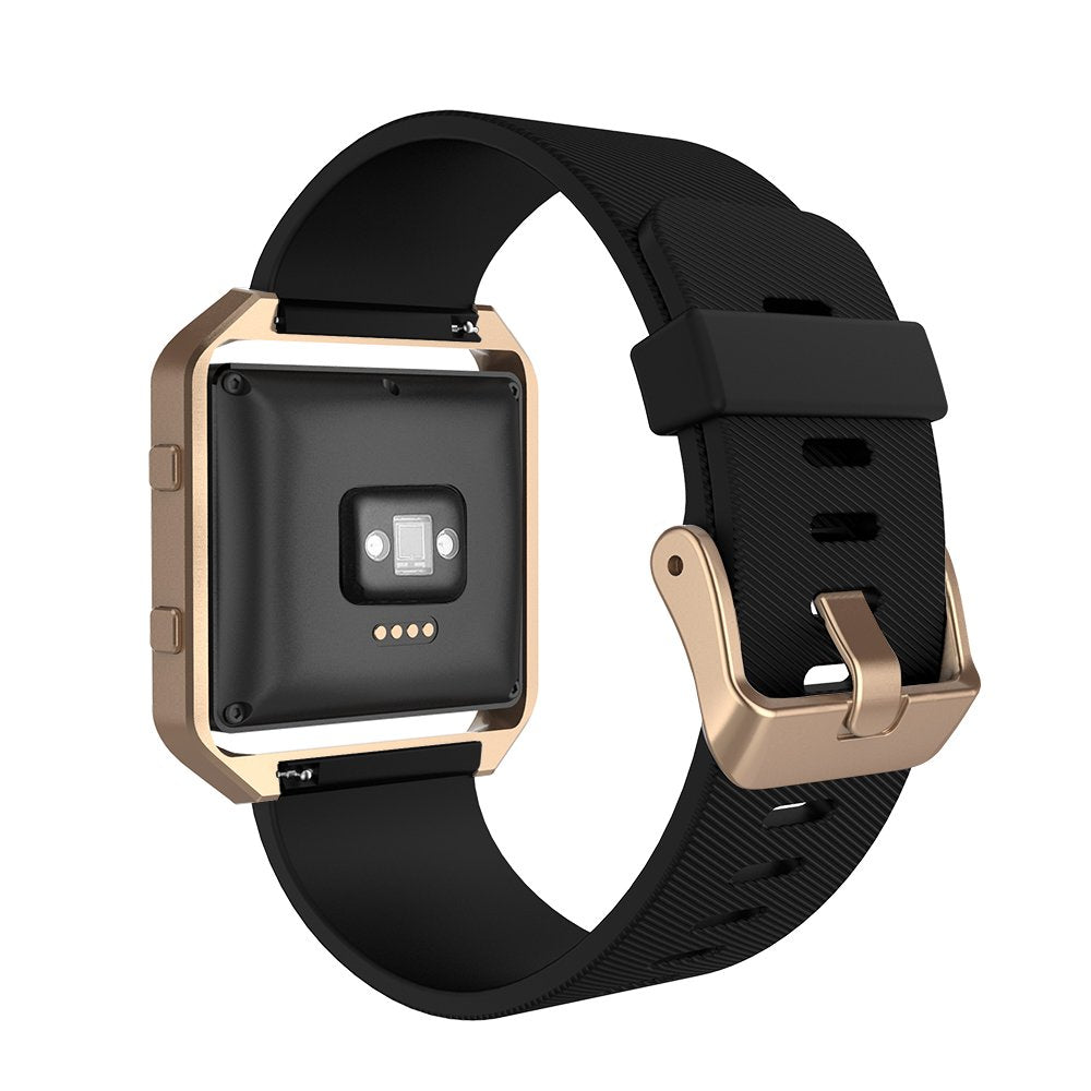 Sport Band Compatible with Fitbit Blaze Smartwatch Sport Fitness, Silicone Wrist Band with Meatl Frame Replacement for Fitbit Blaze Men Women, Small, Black+Rose Gold Frame
