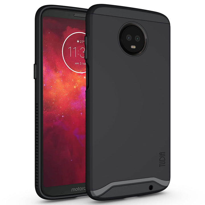 DualShield Designed for Moto Z3 Phone Case/Moto Z3 Play Case, [Merge] Shockproof Heavy Duty Military Grade Dual Layer Hard Slim Protective Case Cover - Matte Black