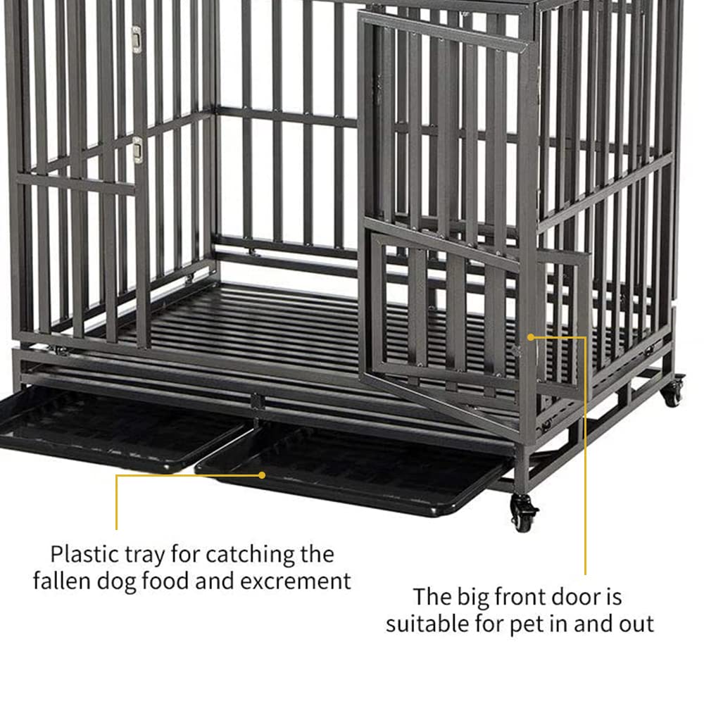 Heavy Duty Dog Cage Metal Kennel and Crate for Medium and Large Dogs, Pet Playpen with Four Wheels,Easy to Install,42 inch,Black