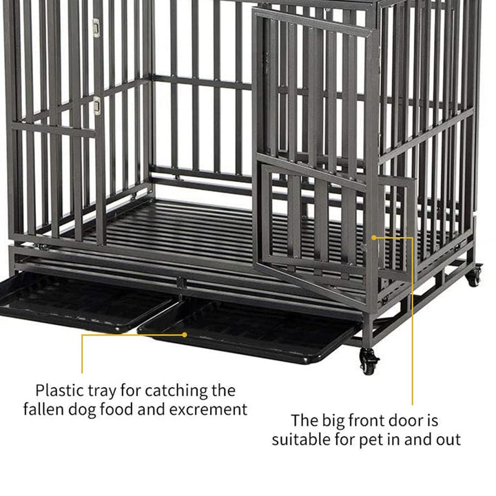 Heavy Duty Dog Cage Metal Kennel and Crate for Medium and Large Dogs, Pet Playpen with Four Wheels,Easy to Install,42 inch,Black