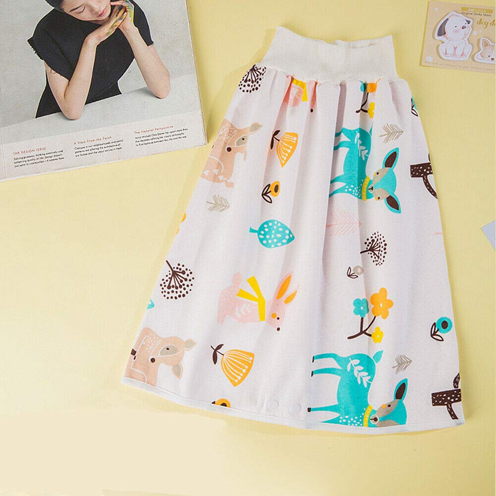 Waterproof Cotton Training Pants Cloth Diaper Skirts Baby Toddler Night Time Sleeping Potty Training (Deer&amp;Rabbit, M for 0-4T)