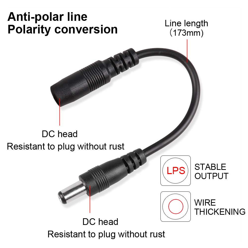 Reverse Polarity Converter Cable 5.5 X 2.1 for Keyboard Guitar Effect Pedal (1 pcs)
