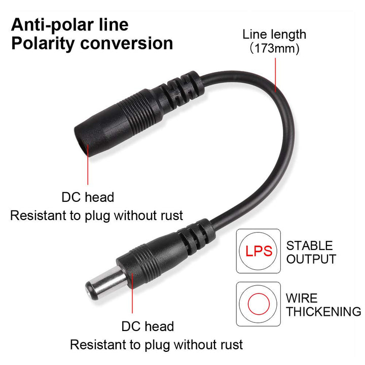Reverse Polarity Converter Cable 5.5 X 2.1 for Keyboard Guitar Effect Pedal (1 pcs)